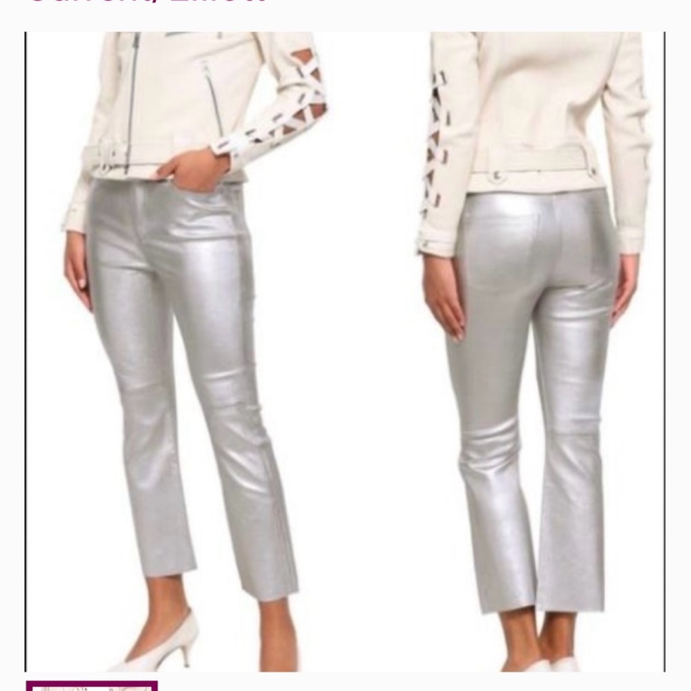 Current Elliott lamb leather jeans pants silver metallic 27 high waist kick New
